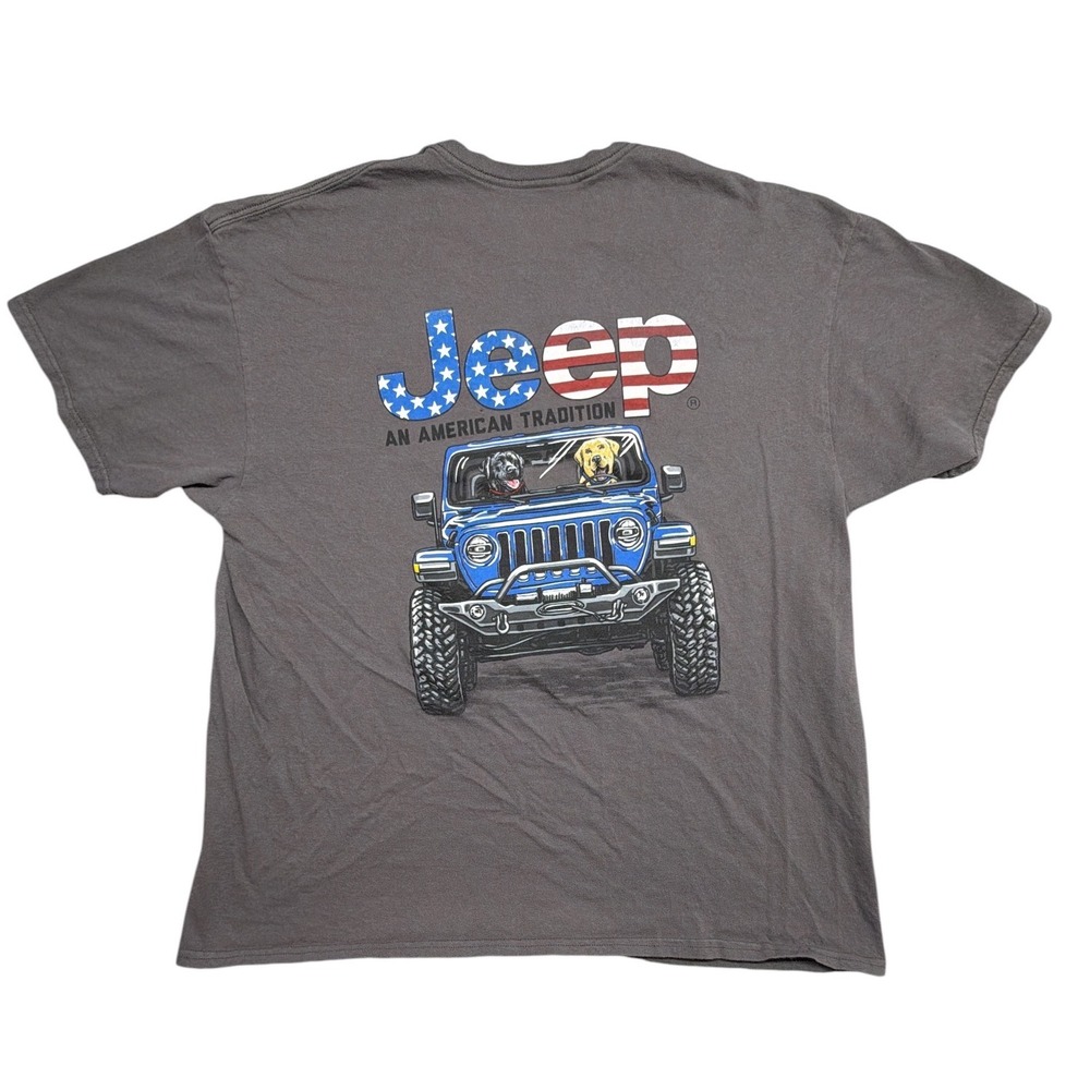 Jedco Jeep Mens 2X T-Shirt Charcoal Gray American Tradition Dogs Wrangler